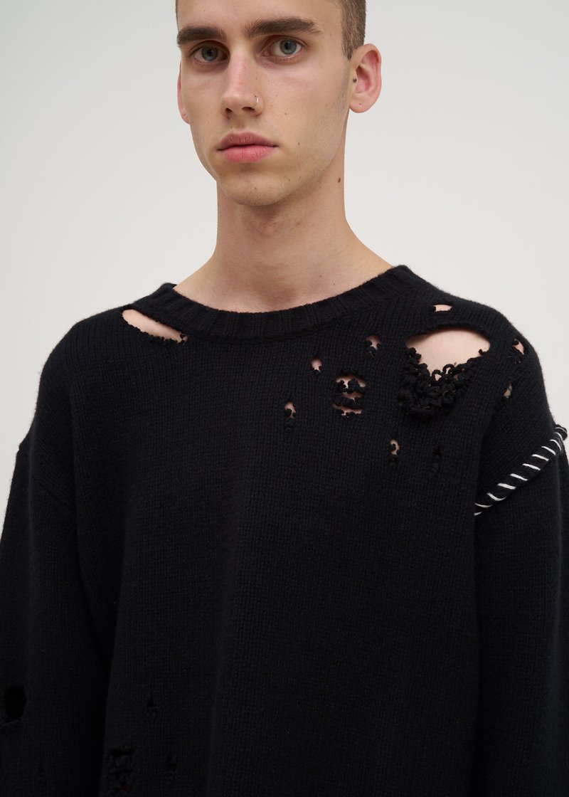 トップス AMBUSH Oversized Destroy Damage Knit Ambush Damaged Knit - Black AMBUSH Oversized Destroy Damage Knit
