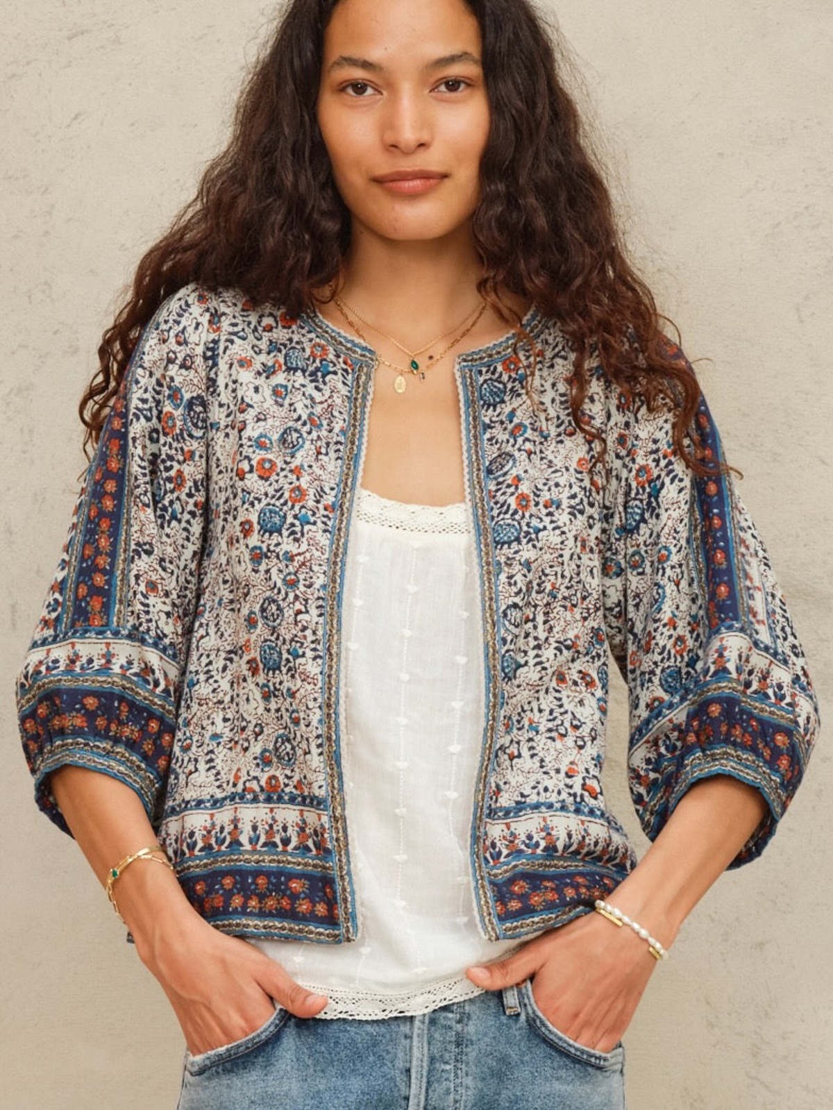 M.A.B.E Cass Print Jacket - Indigo/Rust - Image 2 of 5
