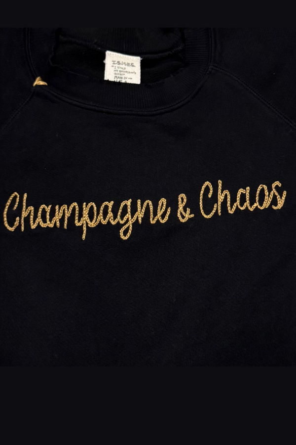 I Stole My Boyfriend's Shirt Champagne & Chaos Crew Sweatshirt - Black/Gold