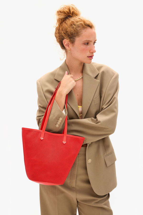 Clare V. Choupette Diamond Perf Bucket Bag - Bright Poppy