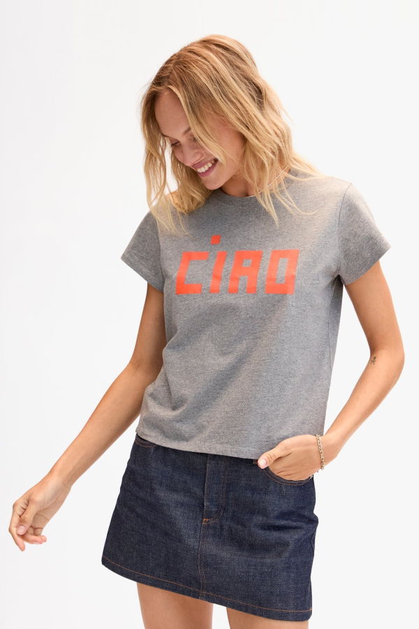 Clare V. Classic Ciao Tee - Grey Melange / Safety Orange