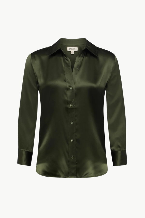 L'AGENCE Dani 3/4 Sleeve Blouse - Deep Olive