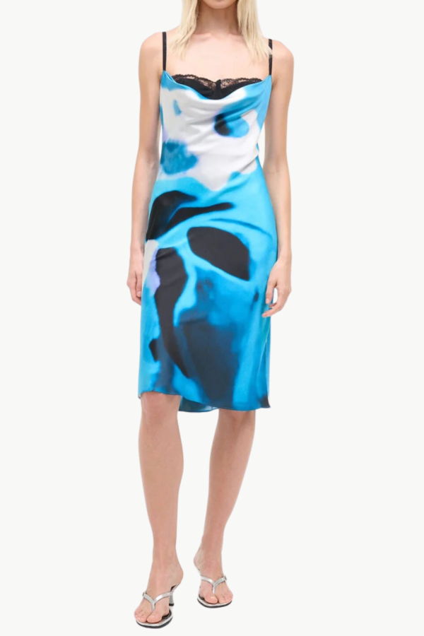 Staud Evangeline Silk Midi Dress - Blue Haze