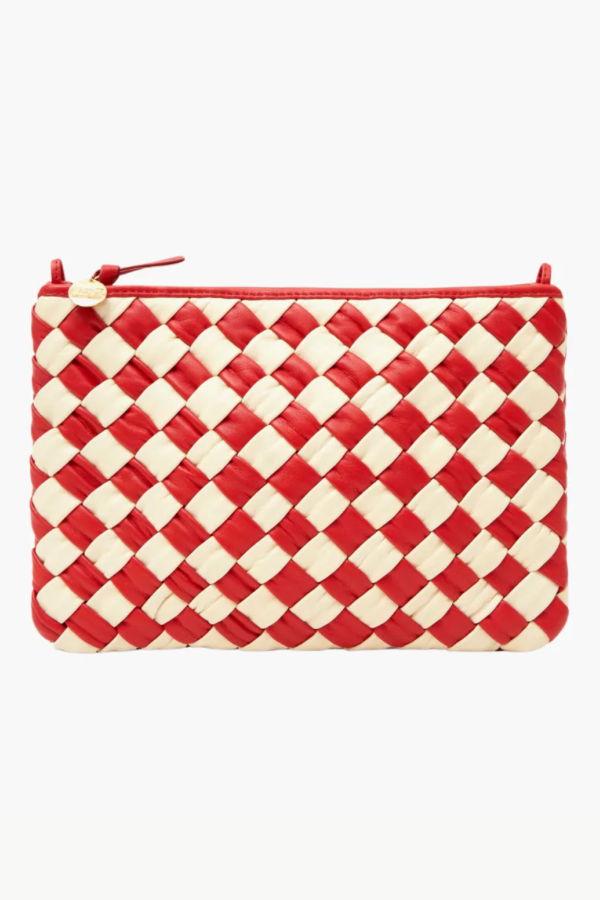 Clare V. Flat Clutch - Rossa And Cream Puffy Woven Nappa