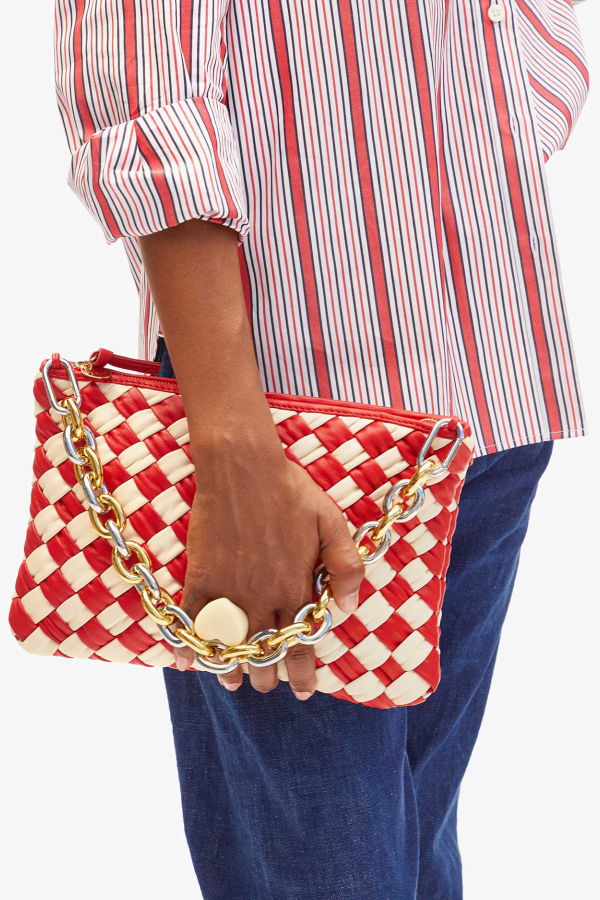 Clare V. Flat Clutch - Rossa And Cream Puffy Woven Nappa
