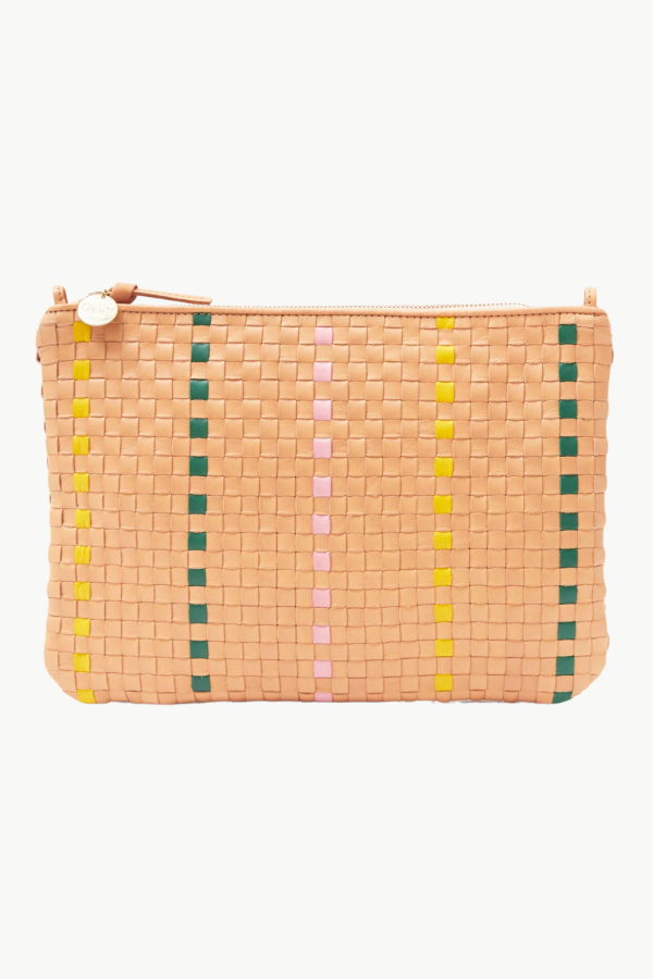 Clare V. Flat Clutch With Tabs - Bisque Woven Checker W/ Stripe