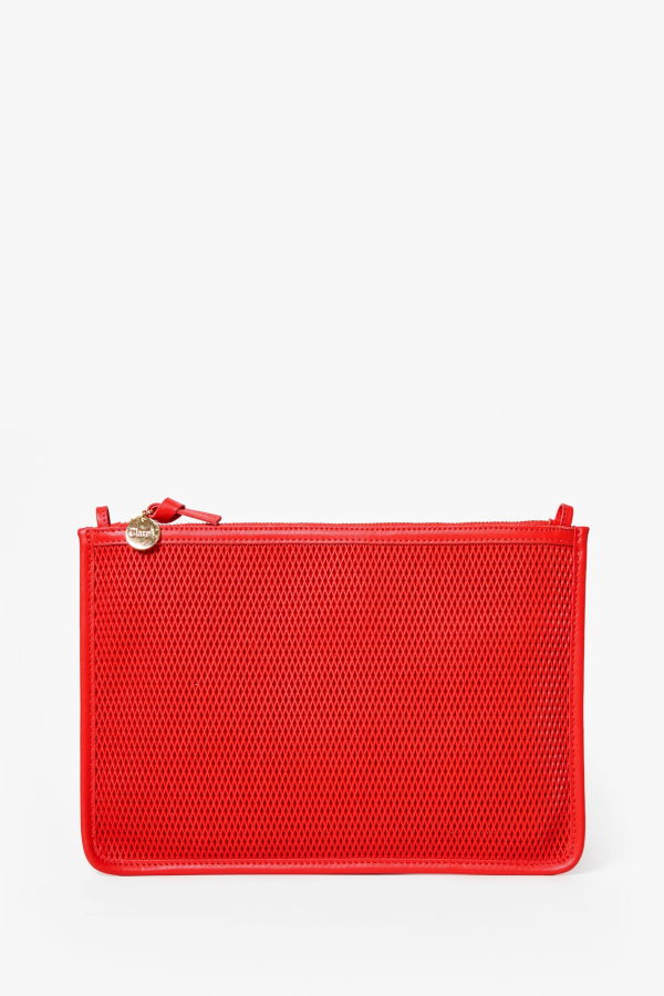 Clare V. Foldover Clutch W/ Tabs Diamond Perf - Bright Poppy