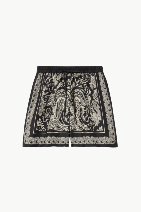 Nili Lotan Frances Silk Mixed Paisley Print Short - Black/Ivory Paisley Scarf