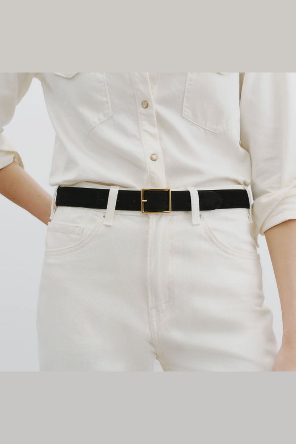 Nili Lotan Gabriele Belt - Black Suede/Antique Gold Buckle