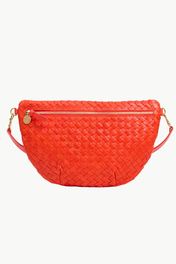 Clare V. Grande Fanny Diagonal Woven Handbag - Bright Poppy