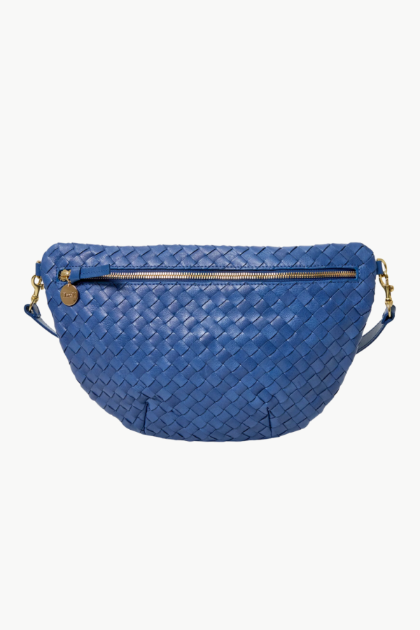 Clare V. Grande Fanny Medium Woven Diagonal Bag - Blue