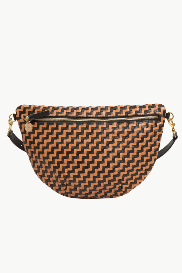Clare V. Grande Fanny Woven Zig Zag Bag - Black/Natural