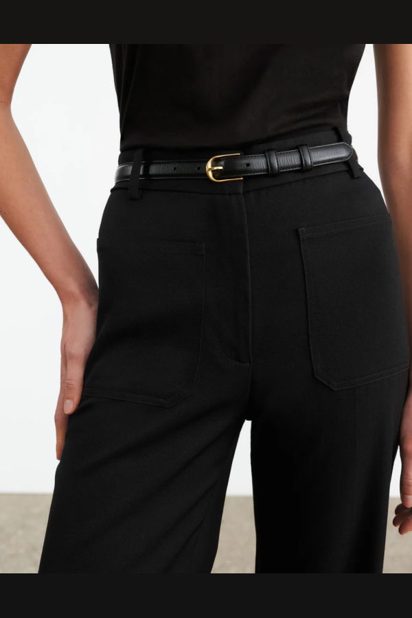 Nili Lotan Jane Belt - Black w/ Shiny Brass Buckle