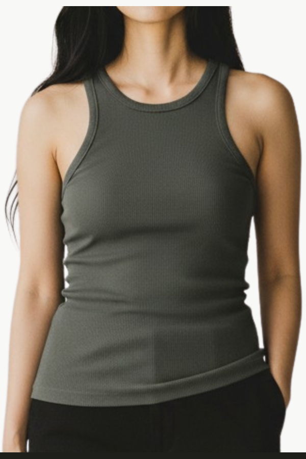 Nili Lotan Jennifer Rib Tank - Army Grey