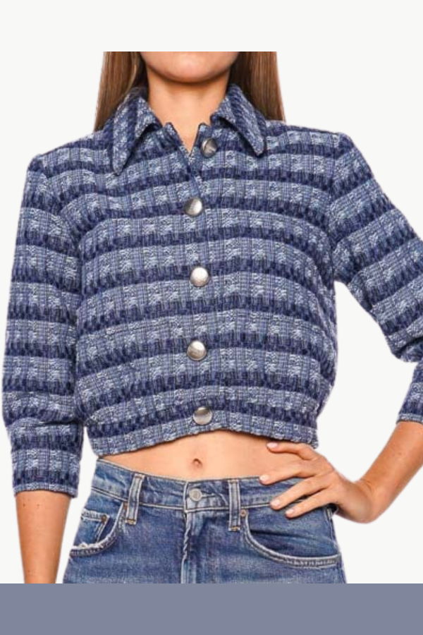 L'agence Jia Tweed Jacket - Blue Multi Stripe