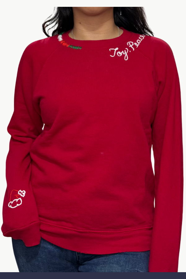 I Stole My Boyfriend's Shirt Joy, Peace, & Love Santa Crew Sweatshirt - Red