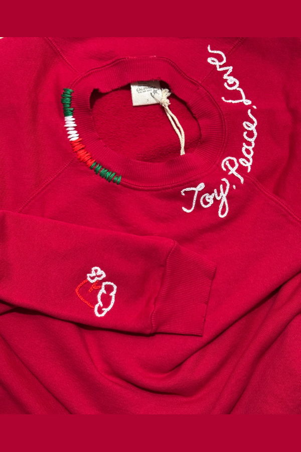 I Stole My Boyfriend's Shirt Joy, Peace, & Love Santa Crew Sweatshirt - Red