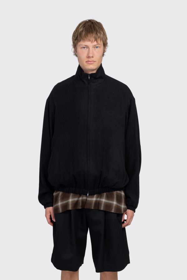 ssstein Silk Rayon Flannel Shirred Light Zip Jacket - Black