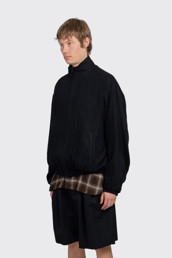 ssstein Silk Rayon Flannel Shirred Light Zip Jacket - Black