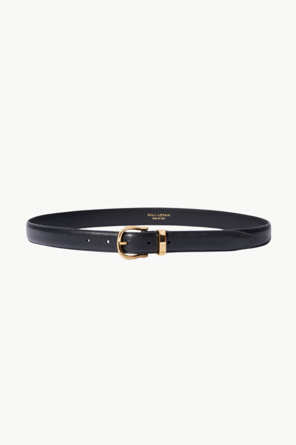 Nili Lotan Louise Belt - Black W/ Shiny Brass Buckle