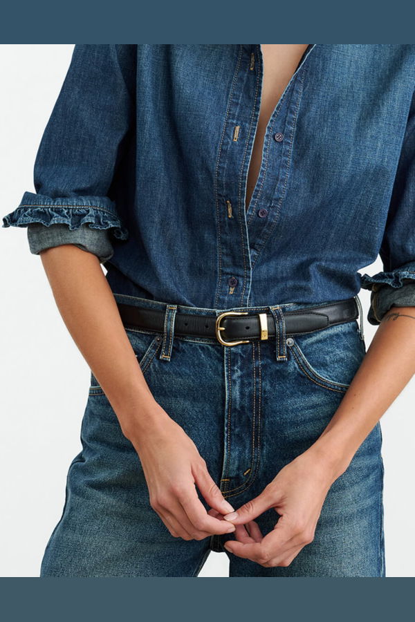 Nili Lotan Louise Belt - Black W/ Shiny Brass Buckle