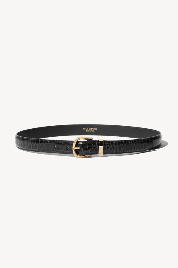 Nili Lotan Louise Belt - Black Croc w/ Brass buckle