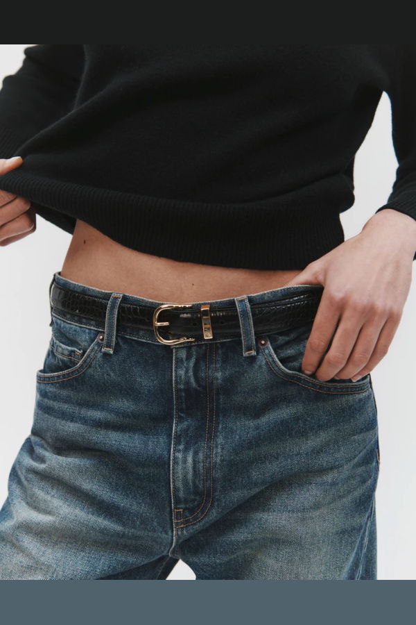 Nili Lotan Louise Belt - Black Croc w/ Brass buckle