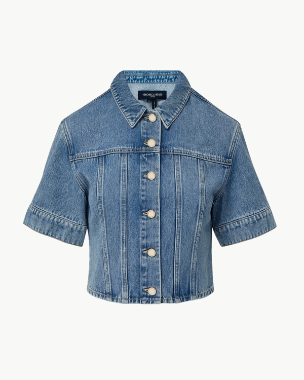 Veronica Beard Malcom Cropped Denim Jacket - Silver Dust