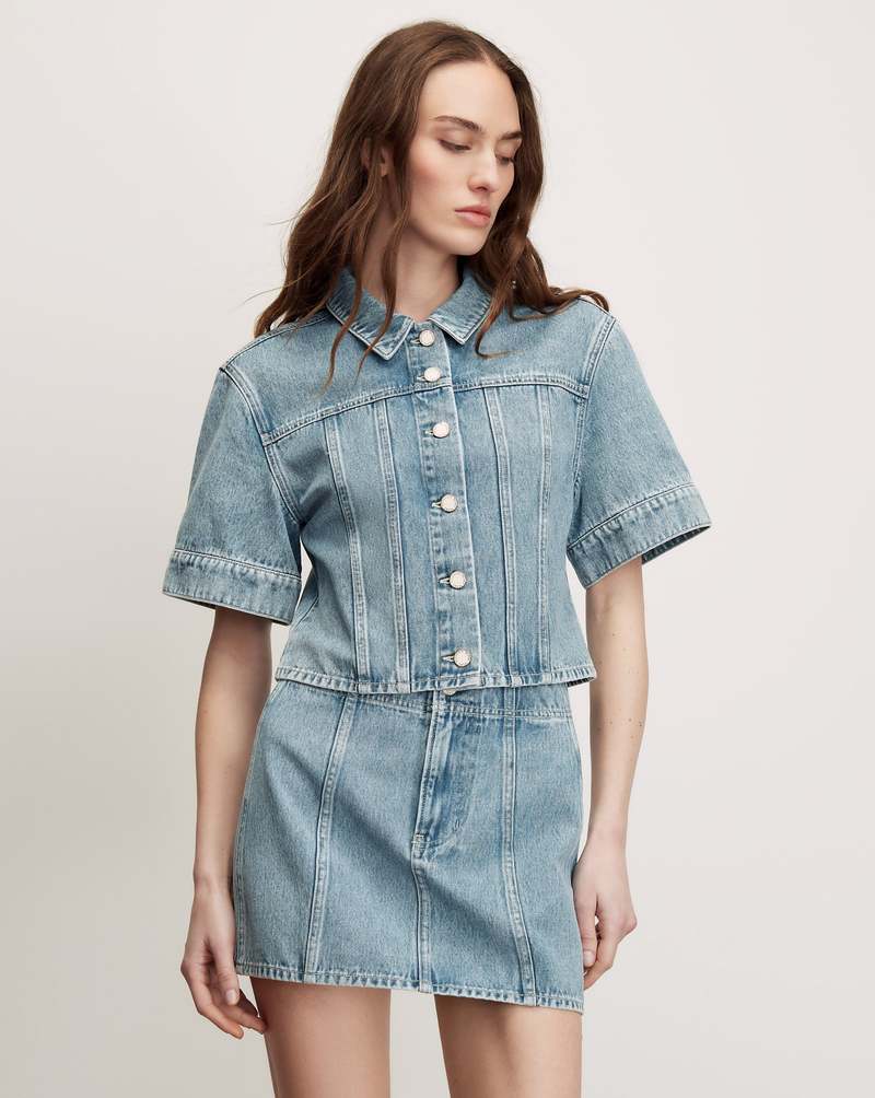 Veronica Beard Malcom Cropped Denim Jacket - Silver Dust