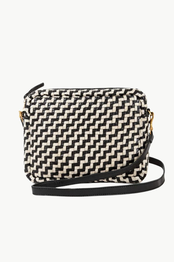 Clare V. Midi Sac Handbag - Black And Cream Woven Zig Zag