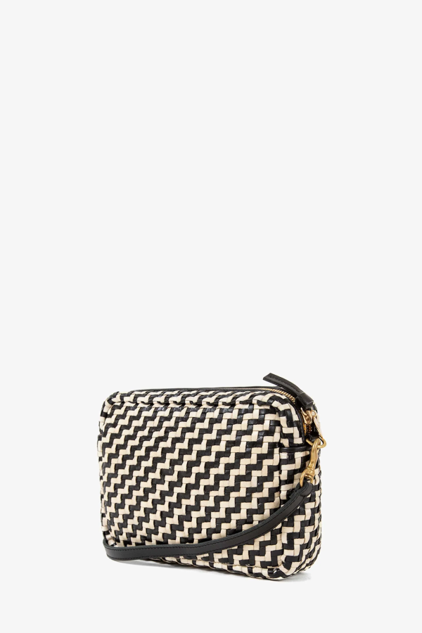 Clare V. Midi Sac Handbag - Black And Cream Woven Zig Zag