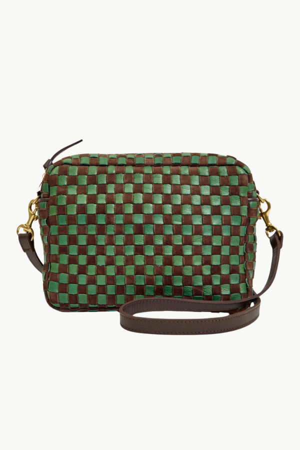 Clare V. Midi Sac Crossbody Bag - Deep Pine/Chocolate Woven Checker