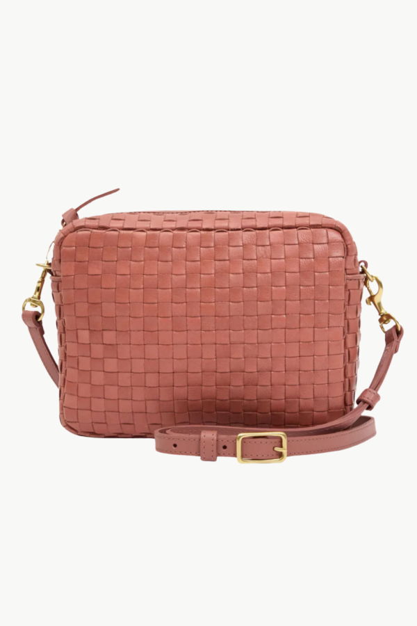 Clare V. Midi Sac Woven Checker Crossbody Bag - Rose Clay