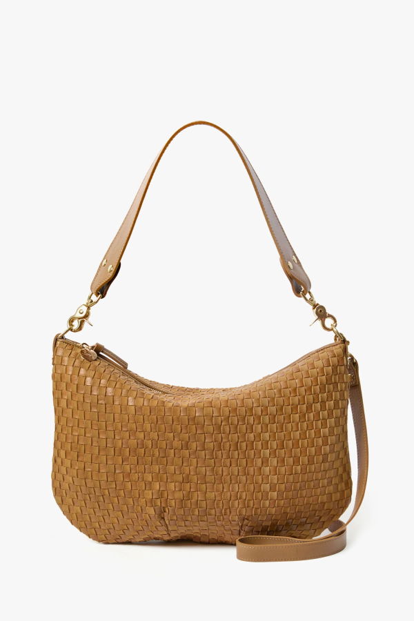 Clare V. Moyen Messenger Leather/Suede Woven Checker Handbag - Sequoia