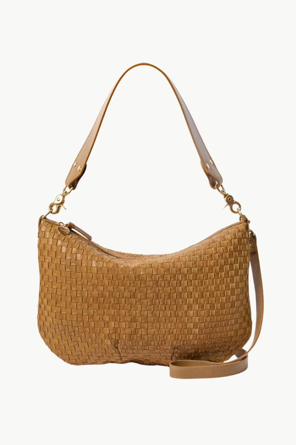 Clare V. Moyen Messenger Leather/Suede Woven Checker Handbag - Sequoia
