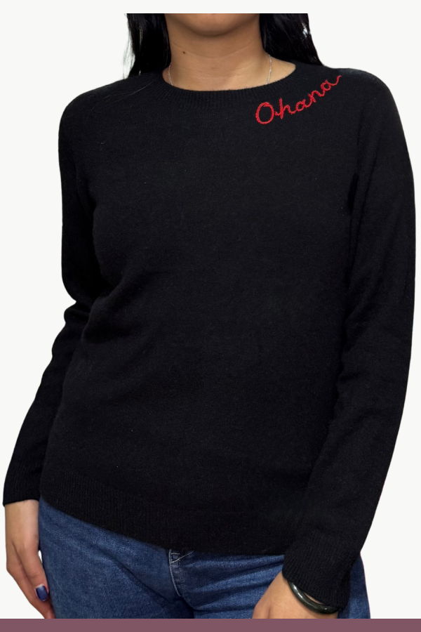 I Stole My Boyfriend's Shirt Ohana Cashmere Crew Sweater - Black/Red