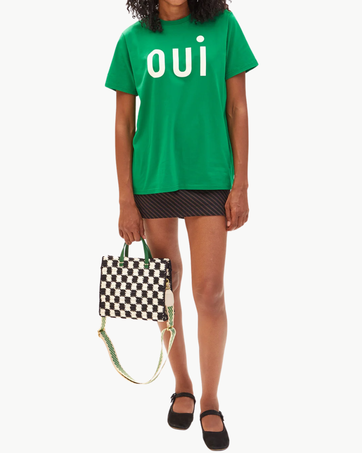 Clare V. Original Tee - Green Apple With Cream Printed Oui - Image 2 of 6