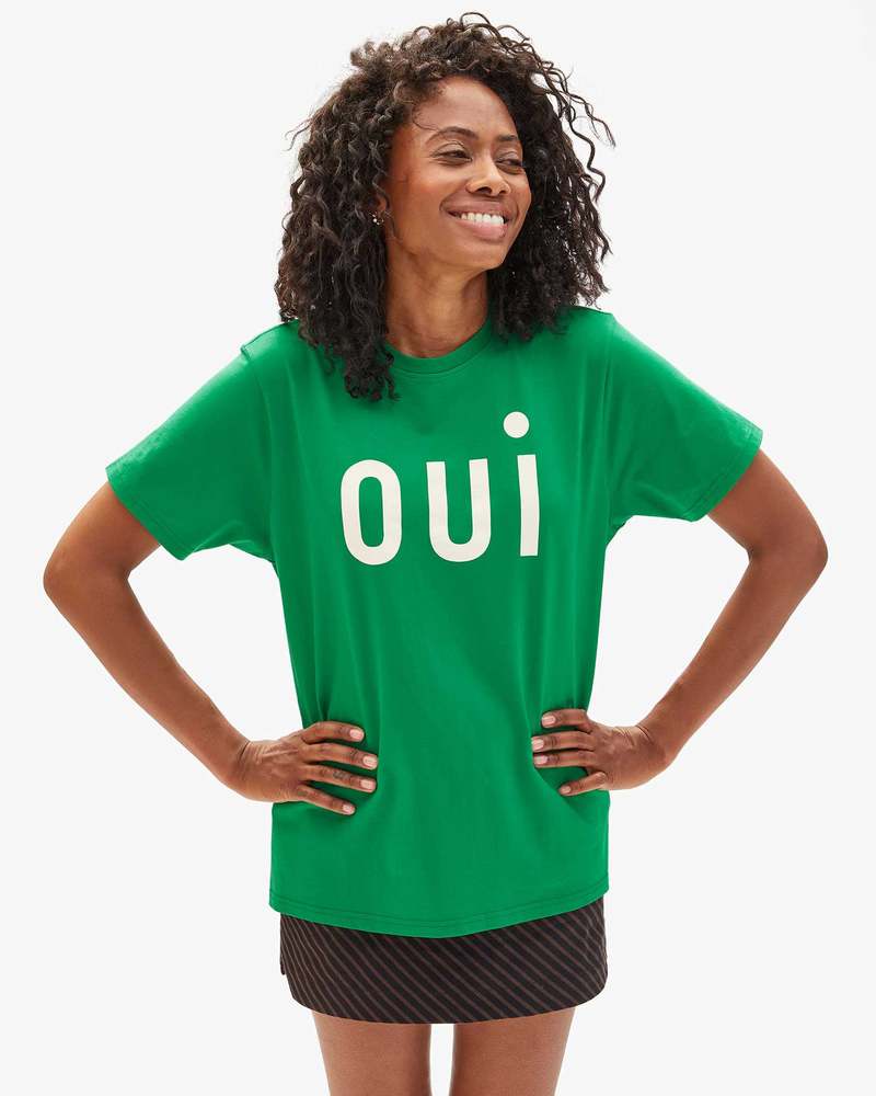 Clare V. Original Tee - Green Apple With Cream Printed Oui