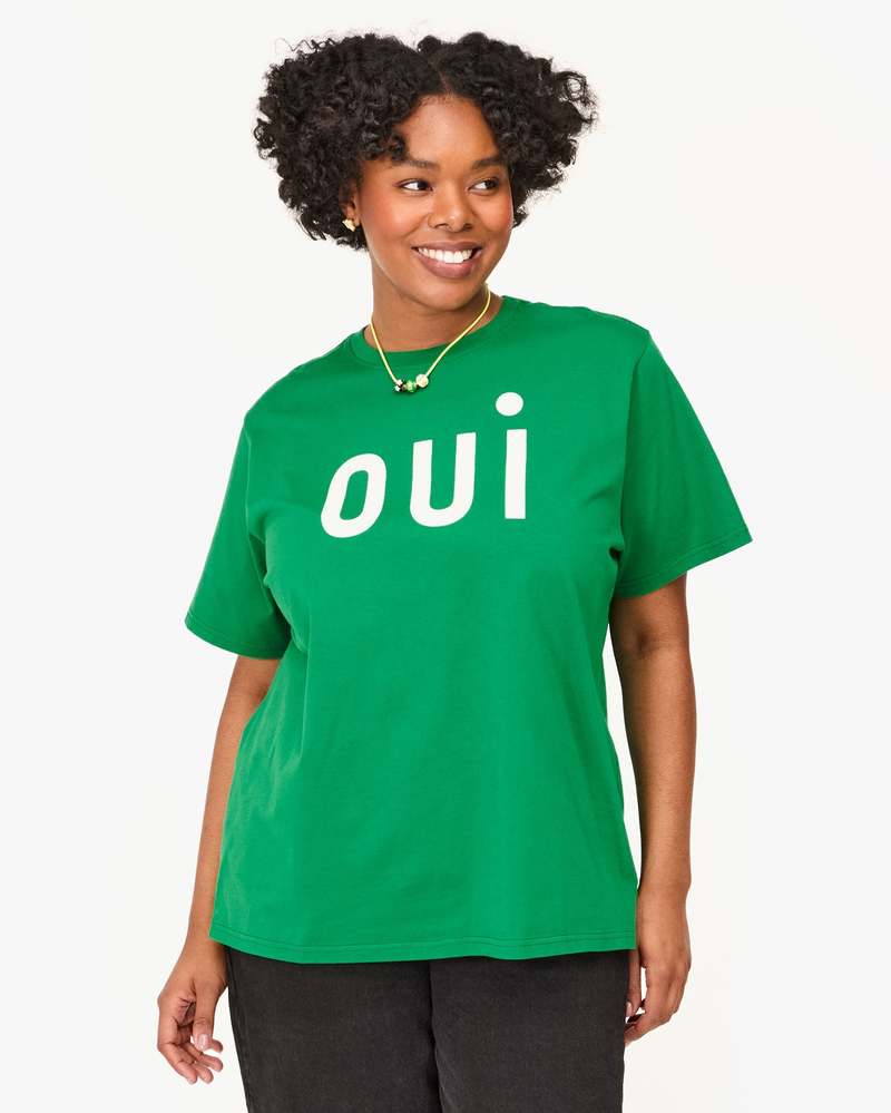 Clare V. Original Tee - Green Apple With Cream Printed Oui