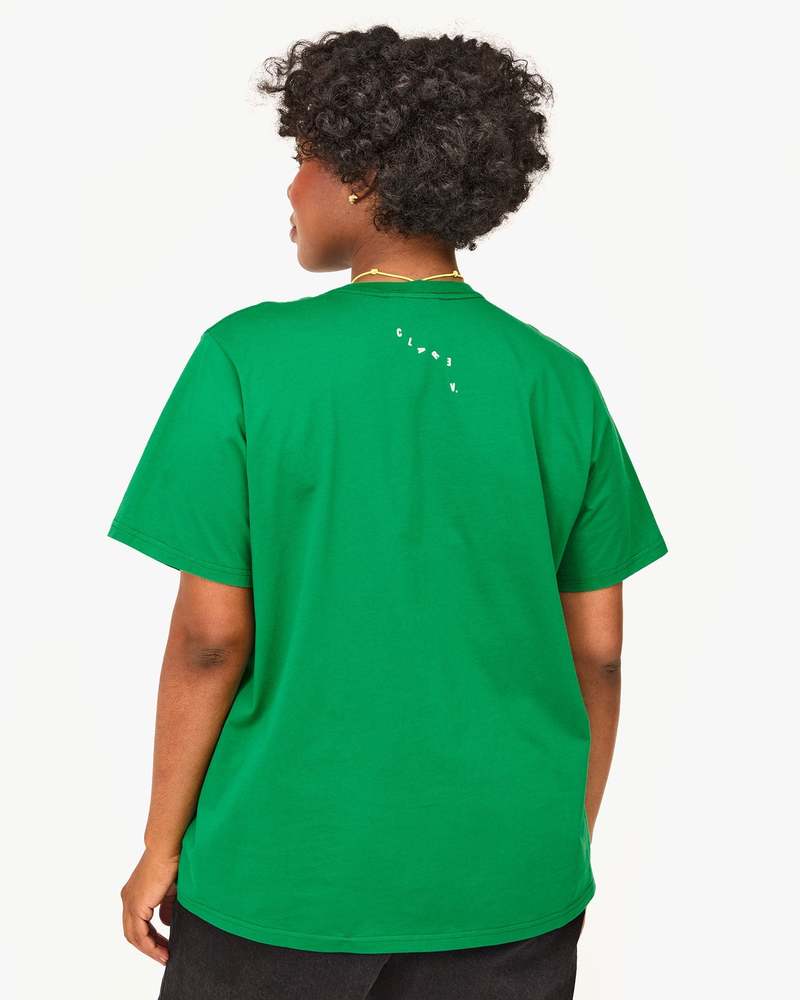 Clare V. Original Tee - Green Apple With Cream Printed Oui