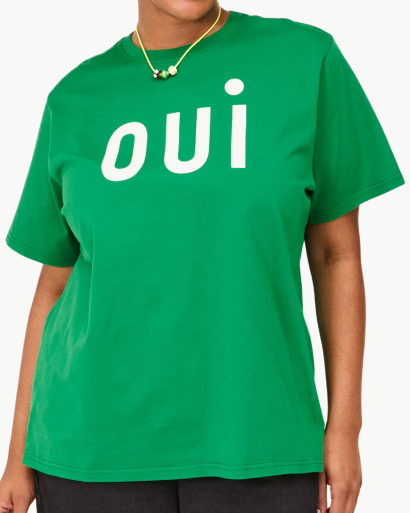 Clare V. Original Tee - Green Apple With Cream Printed Oui