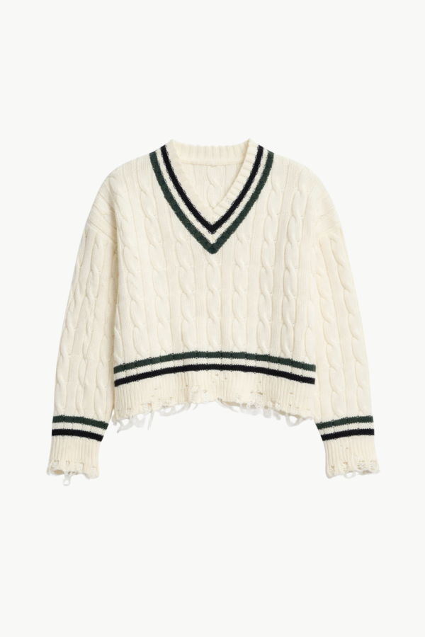DENIMIST Oversized Cable Tennis Sweater