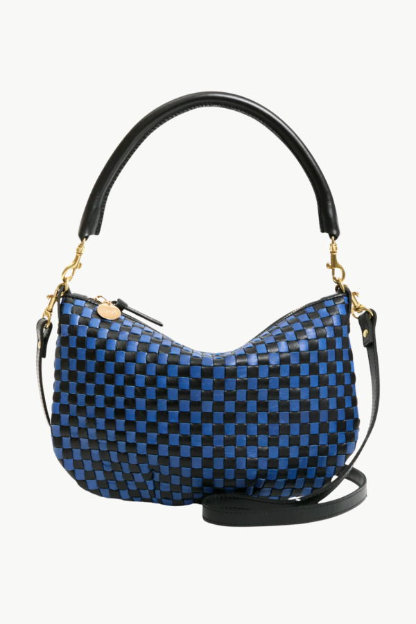 Clare V. Petit Moyen Messenger Bag - Black/Cobalt Woven Checker