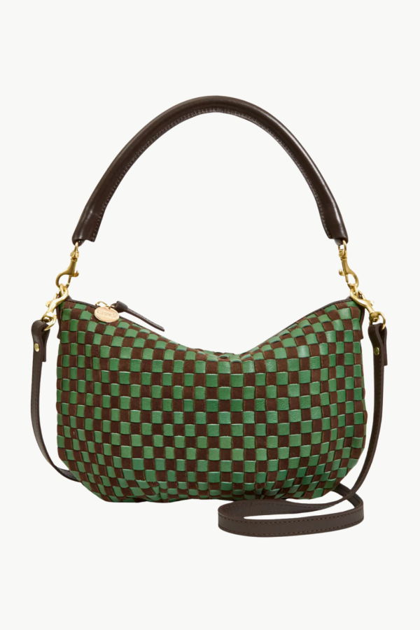 Clare V. Petit Moyen Messenger Bag - Deep Pine/Chocolate Woven Checker Suede