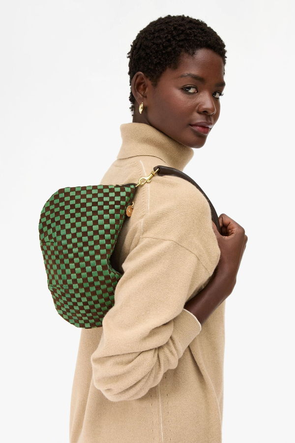 Clare V. Petit Moyen Messenger Bag - Deep Pine/Chocolate Woven Checker Suede