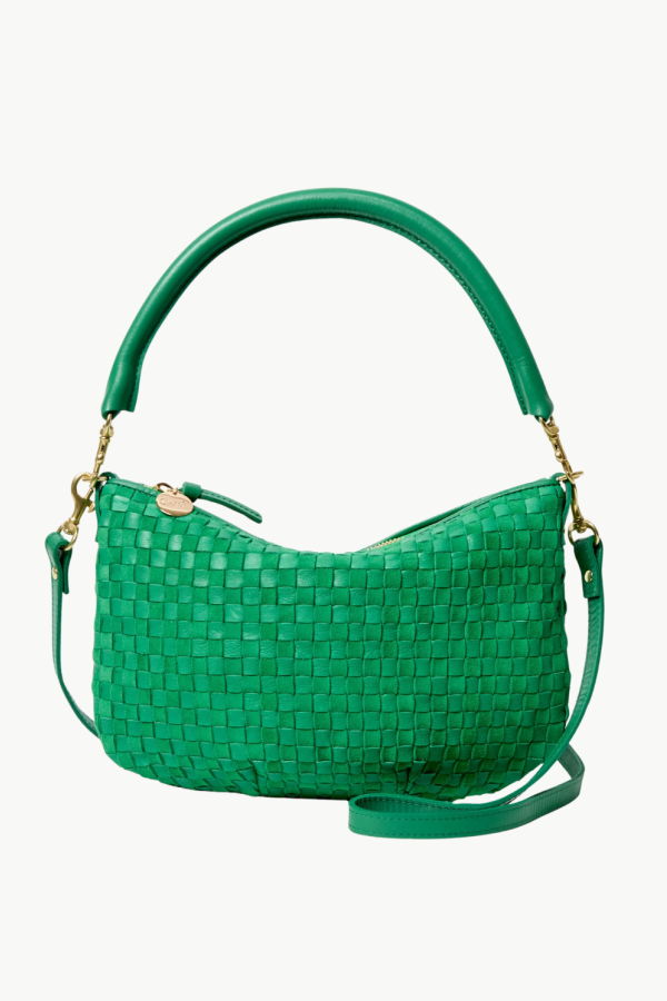 Clare V. Petit Moyen Messenger Leather/Suede Handbag - Grass
