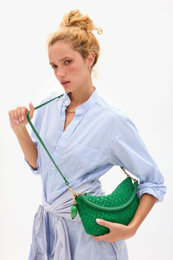 Clare V. Petit Moyen Messenger Leather/Suede Handbag - Grass