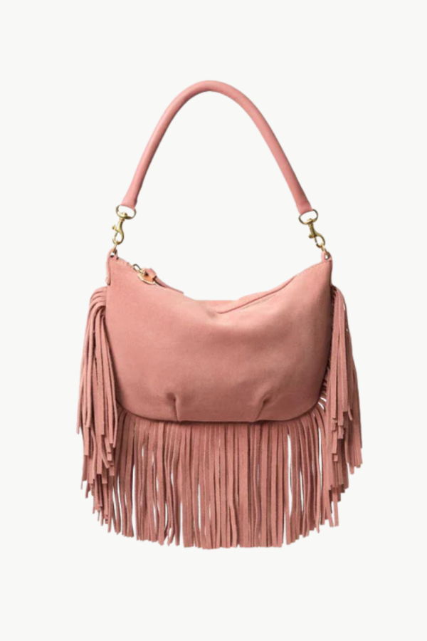 Clare V. Petit Moyen Messenger Suede Fringe Bag - Rose Clay