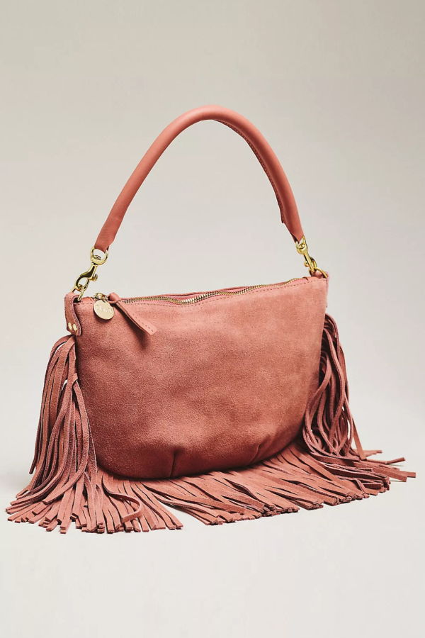 Clare V. Petit Moyen Messenger Suede Fringe Bag - Rose Clay