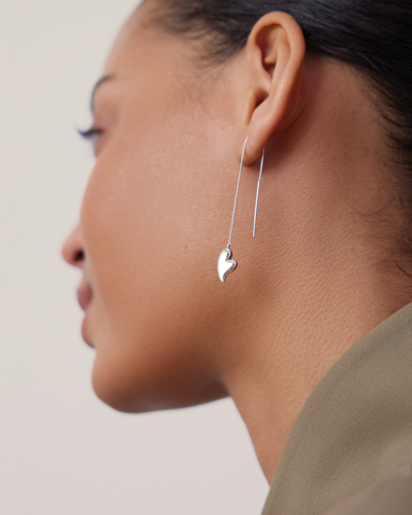 Jenny Bird Puffy Heart Threaders Earrings - Silver